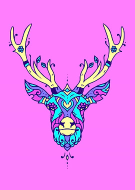 Deer elk vibrant art