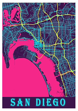 San Diego Neon City Map