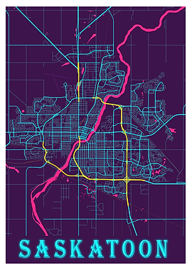 Saskatoon Neon City Map