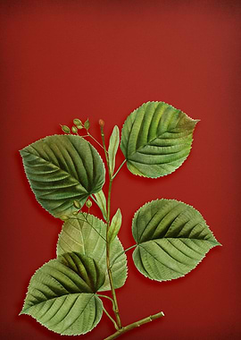 Linden Tree Branch on Red