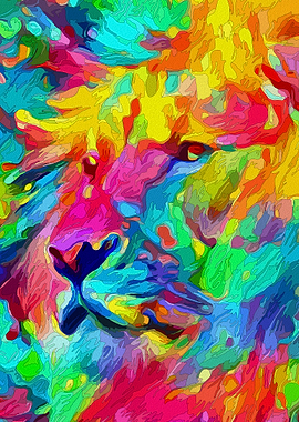 Lion colorful oil