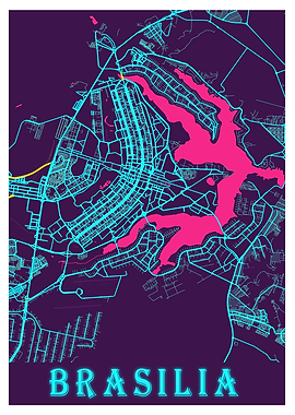 Brasilia Neon City Map