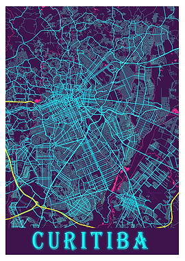 Curitiba Neon City Map