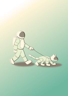 Astronaut walking dog