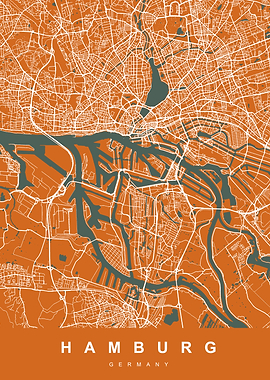 Hamburg Map Germany Orange
