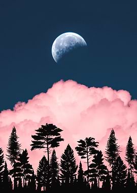 Full Moon and Pink Cloud
