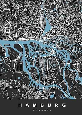 Hamburg Map Germany Black