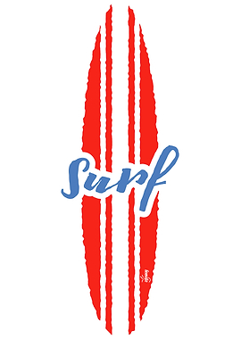 Red surf with blue text