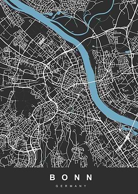 Bonn Map Germany Black