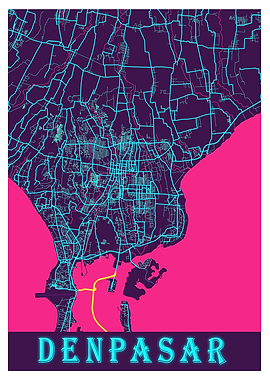 Denpasar Neon City Map