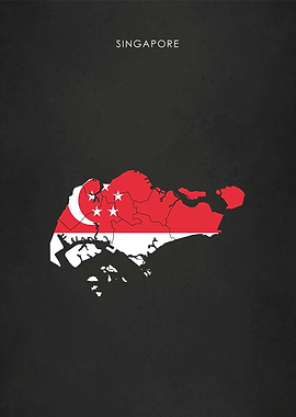 Singapore Flag Map Poster