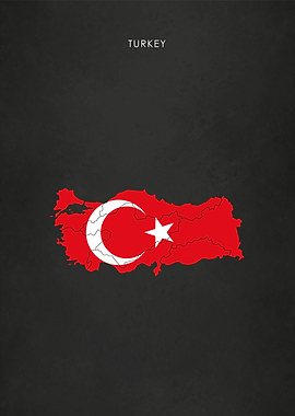 Turkey Flag Map Poster