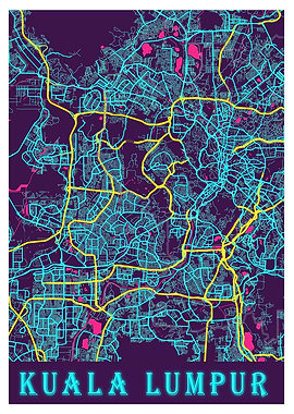 Kuala Lumpur Neon City Map