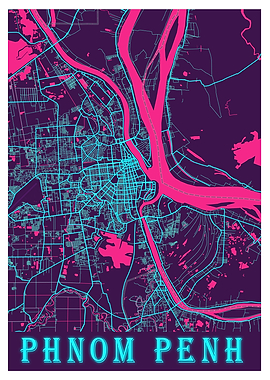 Phnom Penh Neon City Map