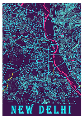 New Delhi Neon City Map