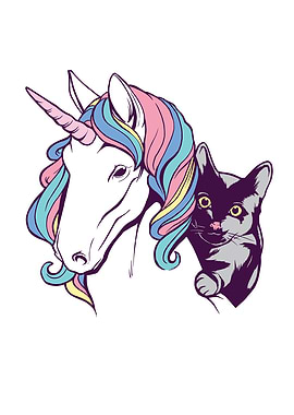 Black Cat Riding Unicorn