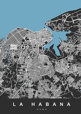 LA HABANA Map Cuba Black
