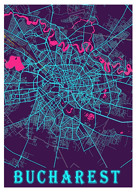 Bucharest Neon City Map