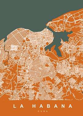 LA HABANA Map Cuba Orange
