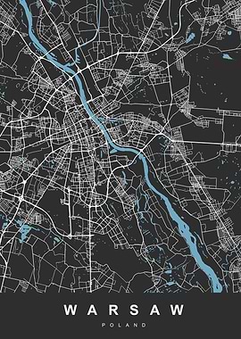 Warsaw Map Poland Black