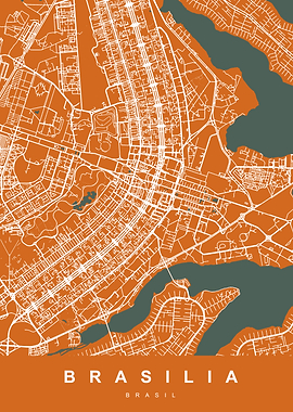 BRASILIA Map Brasil Orange
