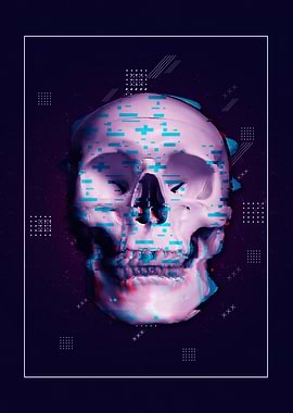 Purple skull glitch art