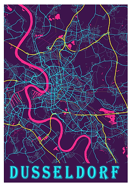 Dusseldorf Neon City Map
