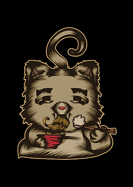 Fluffy Cat Eating Noodle