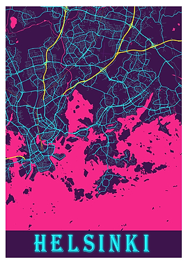 Helsinki Neon City Map