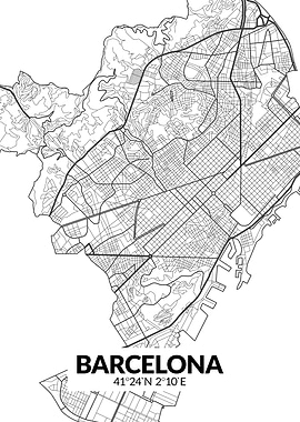 Barcelona White Map