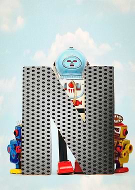 Big letter N retro robot