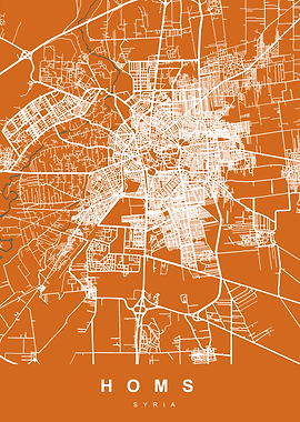 HOMS Map Art Syria Orange
