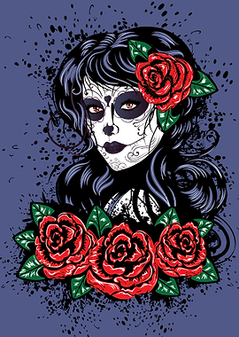 Calavera girl with roses