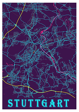 Stuttgart Neon City Map
