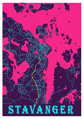 Stavanger Neon City Map