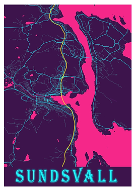 Sundsvall Neon City Map