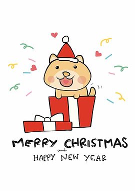 Dog in christmas gift box