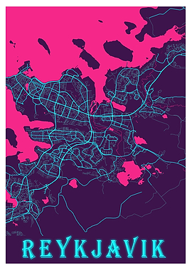 Reykjavik Neon City Map