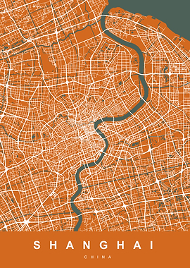 SHANGHAI Map China Orange