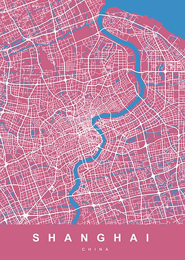 SHANGHAI Map China Pink