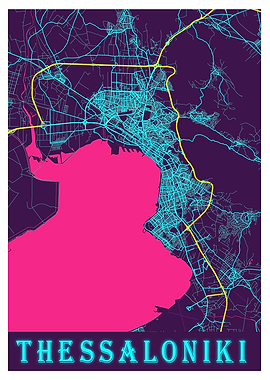 Thessaloniki Neon City Map