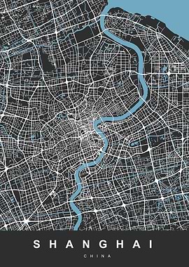 SHANGHAI Map China Black