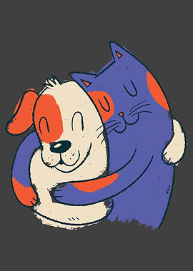CAT DOG HUGGING