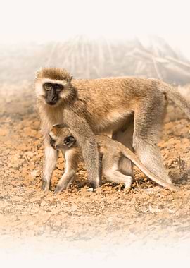 Vervet Monkeys in Sepia