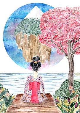 Japanese woman and sakura