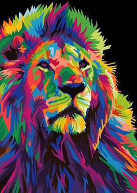 colorful lion on pop art