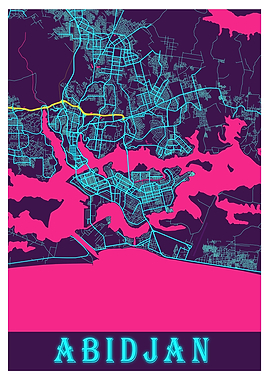 Abidjan Neon City Map