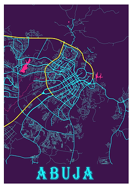 Abuja Neon City Map