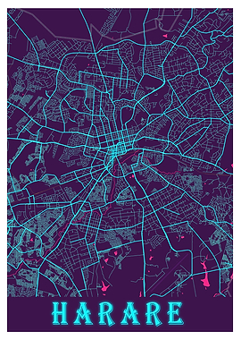Harare Neon City Map