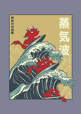 Dragons Surfing Vaporwave